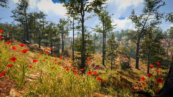 3 boyutlu görüntüleme. Kapsamlı bir doğal ortam. Sürdürülebilir kalkınma hedeflerini ve ekosistem korumasını gösteren manzara.