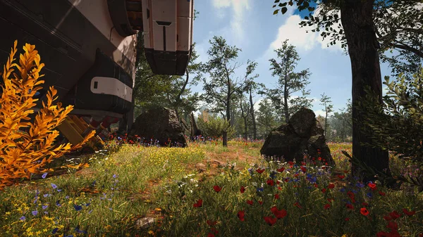 Ekoloji ve sürdürülebilir kalkınma için altyapı, biyolojik çeşitliliği ve büyüyen ekonomiyi korumak için çevre kavramı. 3B Hazırlama