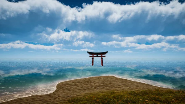 3Dレンダリング 日本の伝統的な鳥居神道のシンボル 自然景観 — ストック写真