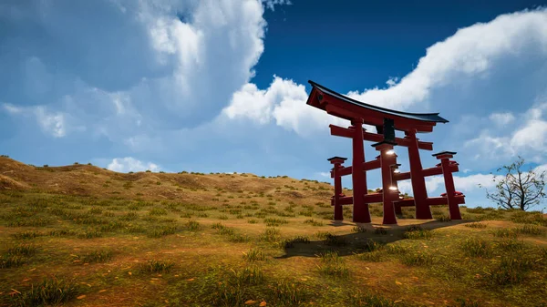 렌더링 Japanese Traditional Gate Torii Symbol Shintoism Natural Landscape — 스톡 사진