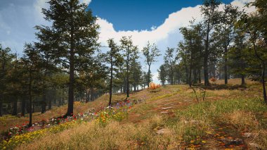 Ekoloji ve sürdürülebilir kalkınma için altyapı, biyolojik çeşitliliği ve büyüyen ekonomiyi korumak için çevre kavramı. 3B Hazırlama