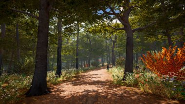 3 boyutlu görüntüleme. Kapsamlı bir doğal ortam. Sürdürülebilir kalkınma hedeflerini ve ekosistem korumasını gösteren manzara.