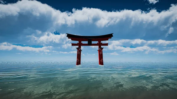 렌더링 Japanese Traditional Gate Torii Symbol Shintoism Natural Landscape — 스톡 사진