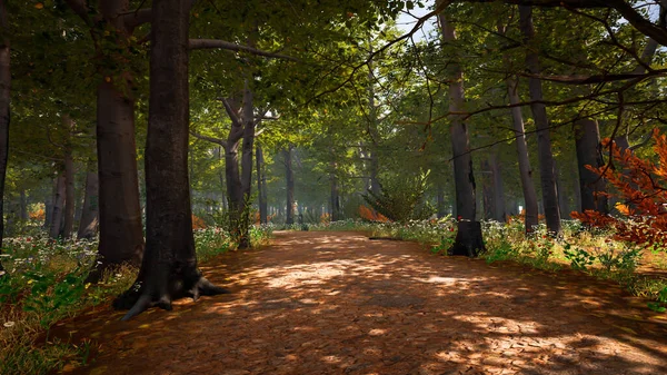 stock image 3D rendering. An immersive natural environment. Landscape to illustrate sustainable development goals, and ecosystem protection.