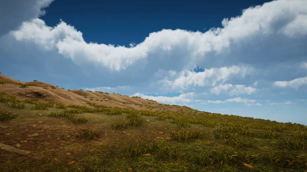 stock image 3D rendering. Natural environment of a green island with no trees. Background to illustrate sustainable development goals, and ecosystem protection.