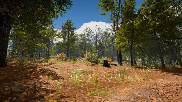 stock image 3D rendering. An immersive natural environment. Landscape to illustrate sustainable development goals, and ecosystem protection.