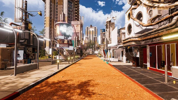 Renderização Paisagem Futurista Neo Cidade Com Estilo Cyberpunk Ambiente Natural — Fotografia de Stock