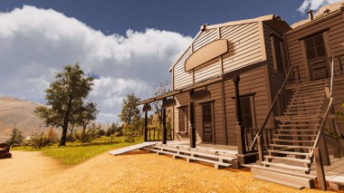 3 boyutlu görüntüleme. Doğal çevreye sahip açık hava mimarisi