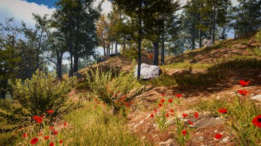 Ekoloji ve sürdürülebilir kalkınma için 3D Render Arka planı, biyolojik çeşitliliği ve büyüyen ekonomiyi korumak için çevre kavramı