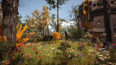 Ekoloji ve sürdürülebilir kalkınma için 3D Render Arka planı, biyolojik çeşitliliği ve büyüyen ekonomiyi korumak için çevre kavramı