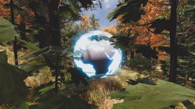 Ekoloji ve sürdürülebilir kalkınma için 3D Render Arka planı, biyolojik çeşitliliği ve büyüyen ekonomiyi korumak için çevre kavramı