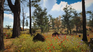 Ekoloji ve sürdürülebilir kalkınma için 3D Render Arka planı, biyolojik çeşitliliği ve büyüyen ekonomiyi korumak için çevre kavramı