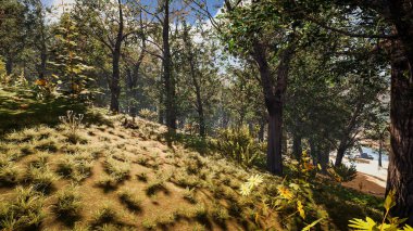 Ekoloji ve sürdürülebilir kalkınma için 3D Render Arka planı, biyolojik çeşitliliği ve büyüyen ekonomiyi korumak için çevre kavramı