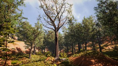 Ekoloji ve sürdürülebilir kalkınma için 3D Render Arka planı, biyolojik çeşitliliği ve büyüyen ekonomiyi korumak için çevre kavramı