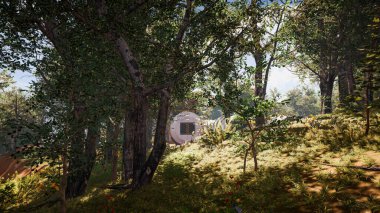 Ekoloji ve sürdürülebilir kalkınma için 3D Render Arka planı, biyolojik çeşitliliği ve büyüyen ekonomiyi korumak için çevre kavramı