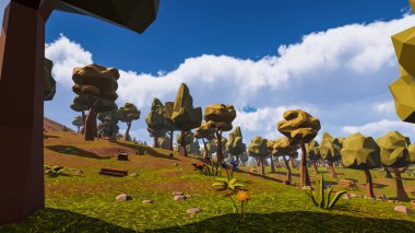 Sürdürülebilir kalkınma hedefleri, biyolojik çeşitlilik, büyüyen bir ekonomi ve ekoloji için grafiksel kaynaklar çokgen stili. 3 Boyutlu Hazırlama