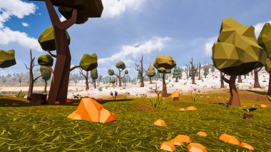 Sürdürülebilir kalkınma hedefleri, biyolojik çeşitlilik, büyüyen bir ekonomi ve ekoloji için grafiksel kaynaklar çokgen stili. 3 Boyutlu Hazırlama