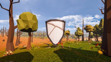 Sürdürülebilir kalkınma hedefleri, biyolojik çeşitlilik, büyüyen bir ekonomi ve ekoloji için grafiksel kaynaklar çokgen stili. 3 Boyutlu Hazırlama