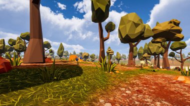 Sürdürülebilir kalkınma hedefleri, biyolojik çeşitlilik, büyüyen bir ekonomi ve ekoloji için grafiksel kaynaklar çokgen stili. 3 Boyutlu Hazırlama