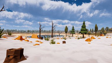 Sürdürülebilir kalkınma hedefleri, biyolojik çeşitlilik, büyüyen bir ekonomi ve ekoloji için grafiksel kaynaklar çokgen stili. 3 Boyutlu Hazırlama