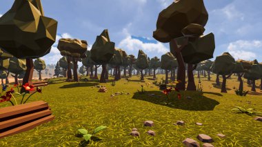 Sürdürülebilir kalkınma hedefleri, biyolojik çeşitlilik, büyüyen bir ekonomi ve ekoloji için grafiksel kaynaklar çokgen stili. 3 Boyutlu Hazırlama