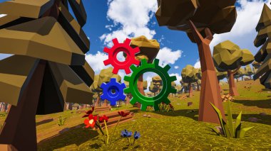 Sürdürülebilir kalkınma hedefleri, biyolojik çeşitlilik, büyüyen bir ekonomi ve ekoloji için grafiksel kaynaklar çokgen stili. 3 Boyutlu Hazırlama