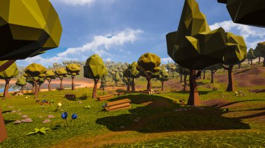 Sürdürülebilir kalkınma hedefleri, biyolojik çeşitlilik, büyüyen bir ekonomi ve ekoloji için grafiksel kaynaklar çokgen stili. 3 Boyutlu Hazırlama