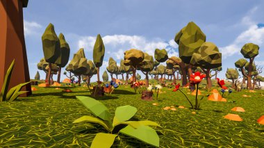 Sürdürülebilir kalkınma hedefleri, biyolojik çeşitlilik, büyüyen bir ekonomi ve ekoloji için grafiksel kaynaklar çokgen stili. 3 Boyutlu Hazırlama