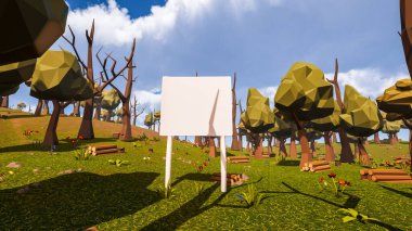 Sürdürülebilir kalkınma hedefleri, biyolojik çeşitlilik, büyüyen bir ekonomi ve ekoloji için grafiksel kaynaklar çokgen stili. 3 Boyutlu Hazırlama