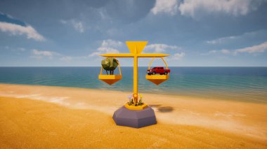 Ekoloji ve sürdürülebilir kalkınma için 3D Çokgen Özgeçmişi, biyolojik çeşitliliği ve büyüyen ekonomiyi korumak için çevre kavramı