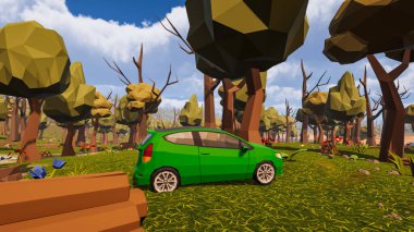 Sürdürülebilir kalkınma hedefleri, biyolojik çeşitlilik, büyüyen bir ekonomi ve ekoloji için grafiksel kaynaklar çokgen stili. 3 Boyutlu Hazırlama