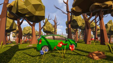 Sürdürülebilir kalkınma hedefleri, biyolojik çeşitlilik, büyüyen bir ekonomi ve ekoloji için grafiksel kaynaklar çokgen stili. 3 Boyutlu Hazırlama