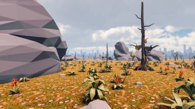 Sürdürülebilir kalkınma hedefleri, biyolojik çeşitlilik, büyüyen bir ekonomi ve ekoloji için grafiksel kaynaklar. 3B oluşturma ve düşük polyester