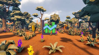 Sürdürülebilir kalkınma hedefleri için grafiksel kaynaklar biyolojik çeşitlilik büyüyen bir ekonomi ve ekoloji 3D yorumlama ve düşük polyester