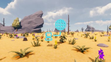 Landscape beautiful with insights and signs for field 3d render