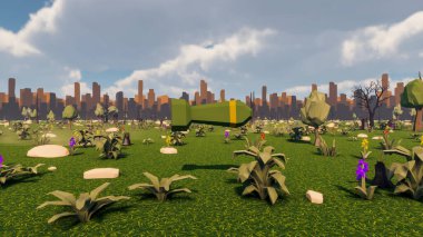 Landscape beautiful with insights and signs for field 3d render