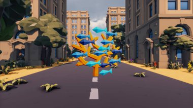 Landscape initiatives with microsites and problems for day-to-day 3d render