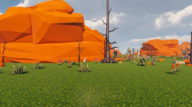 Landscape social with direct-to-consumer and containers for products 3d render