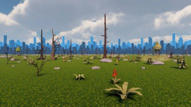 Landscape social with direct-to-consumer and containers for products 3d render