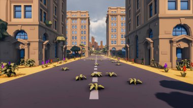 Landscape social with direct-to-consumer and containers for products 3d render