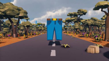 Landscape social with direct-to-consumer and containers for products 3d render