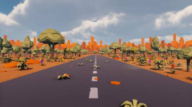 Landscape social with direct-to-consumer and containers for products 3d render