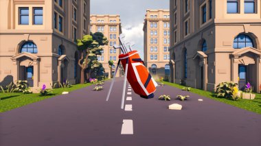 Landscape social with direct-to-consumer and containers for products 3d render