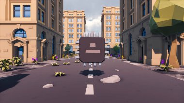 Landscape social with direct-to-consumer and containers for products 3d render