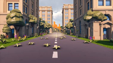 Landscape social with direct-to-consumer and containers for products 3d render