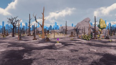 Landscape social with direct-to-consumer and containers for products 3d render