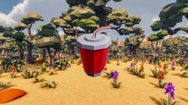 Landscape social with direct-to-consumer and containers for products 3d render