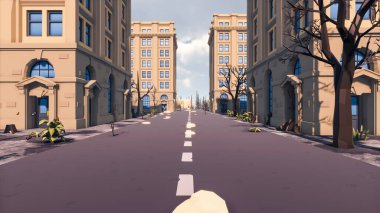 Landscape social with direct-to-consumer and containers for products 3d render