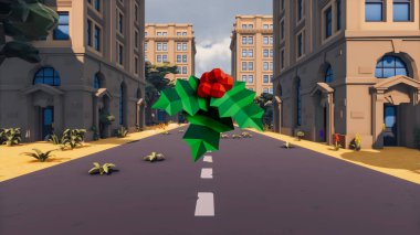 Landscape social with direct-to-consumer and containers for products 3d render