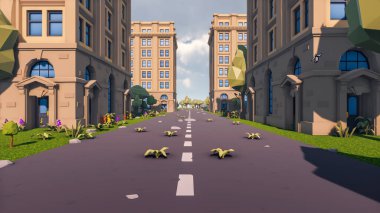 Landscape social with direct-to-consumer and containers for products 3d render